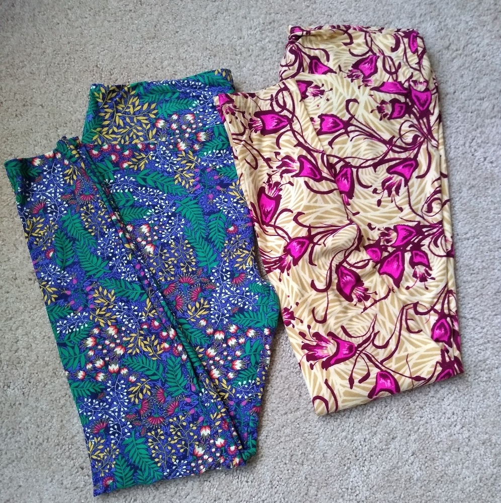 SET OF 2-Lularoe TC leggings, pink blue floral